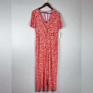 NWT Skye’s The Limit Women’s Size M Jumpsuit Orange White Floral Flutter 0098